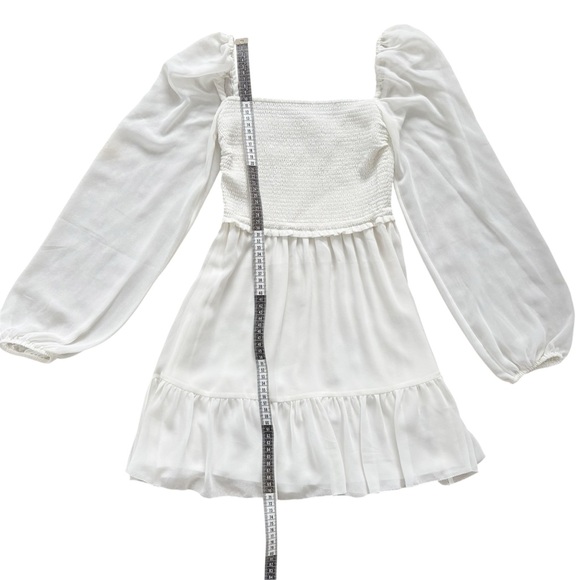 Aritzia Wilfred Tempest Mini Dress Smocked White Chiffon Romantic Feminine 2XS - Picture 3 of 16